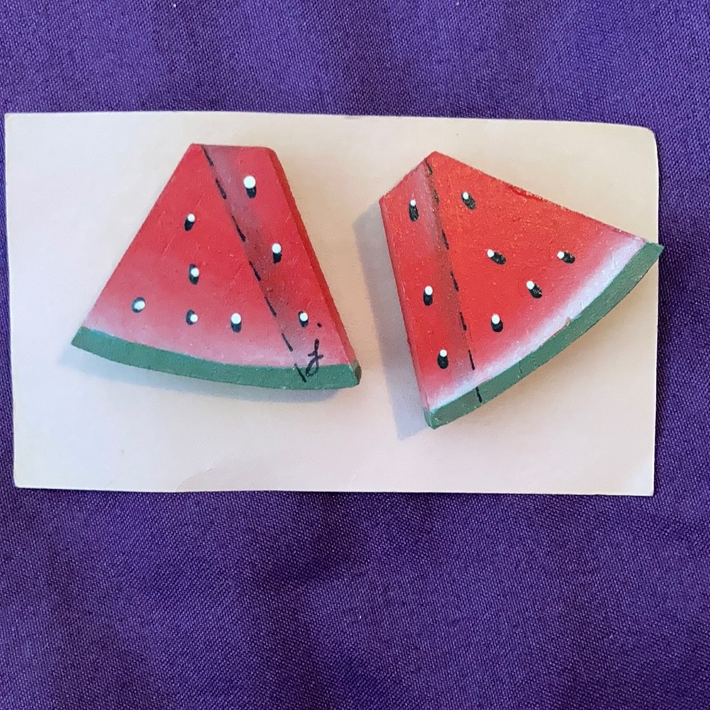 Hand painted wood watermelon earrings